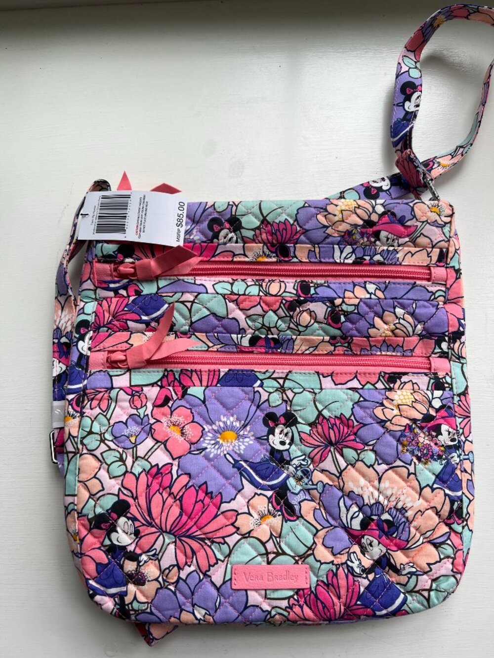 NWT Disney Vera Bradley "Minnie's Garden Party" Triple Zip Hipster